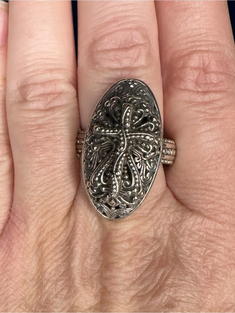 SARDA Bali 925 Sterling Silver Cross Shield Scrollwork Ring Size 9-10